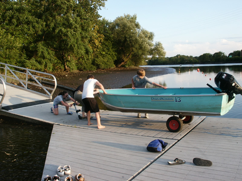 Hauling out a chase boat, easily accomplished with the low profile float.
