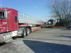 Delivery of a heavy duty 80 foot ADA compliant aluminum gangway to the Brewer Pilots Point Marina in Westbrook, CT.
